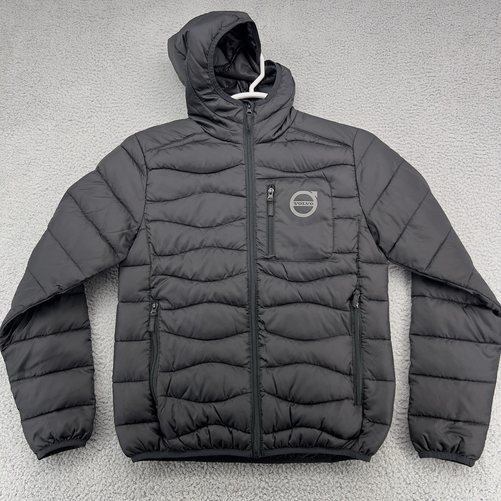 Volvo Womens Official Merchandise Iron Mark Black Puffer Hooded Jacket Medium